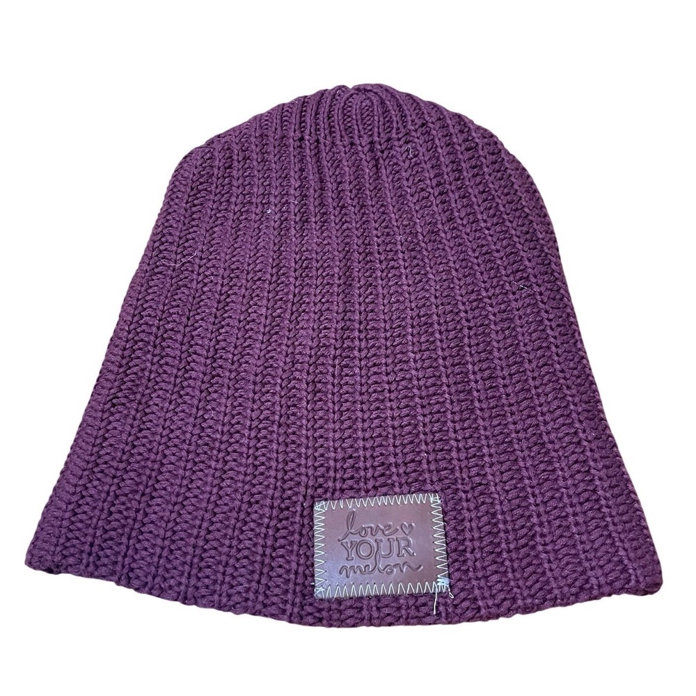 LOVE YOUR MELON Maroon Red‎ Cotton USA OVERSIZED Beanie Hat Leather Patch